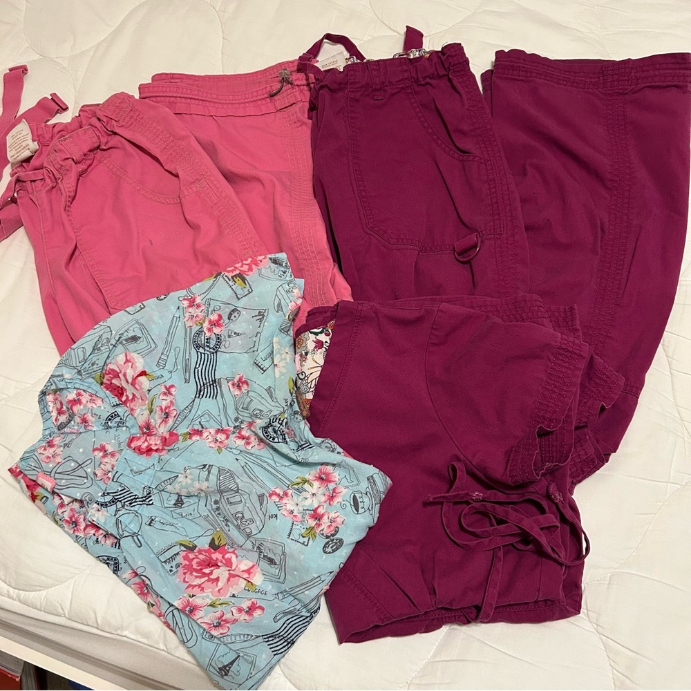 4 Piece Koi Pink and Burgundy Women's Scrub Bundle